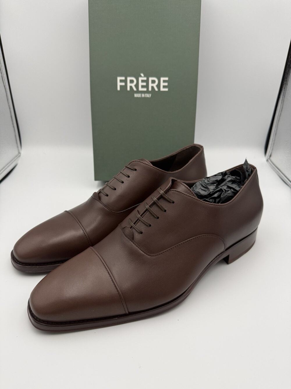 NIB FRERE Mens Leather Cap Toe Oxfords Brown Made in Italy EU 45 US 12